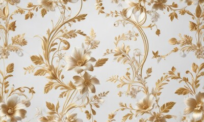 Designer white pattern with delicate gold floral elements, sophisticated, lavish, premium