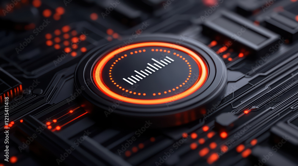 Poster futuristic digital interface with glowing elements and sound wave display