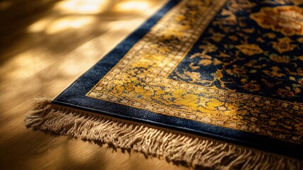 Close up of a traditional Islamic prayer rug