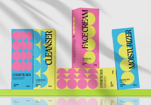 Standing and Stacked Cosmetic Boxes Mockup