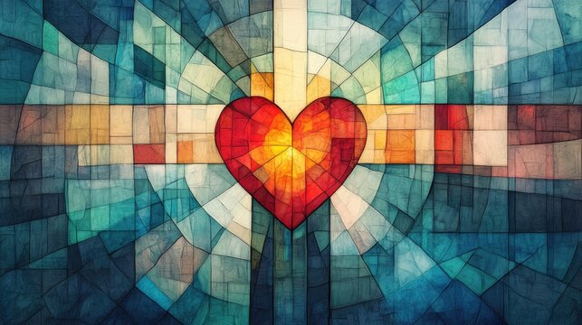 Christian love symbol in vibrant stained-glass style.
