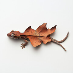 Naklejka premium Gecko camouflaged on autumn leaf.