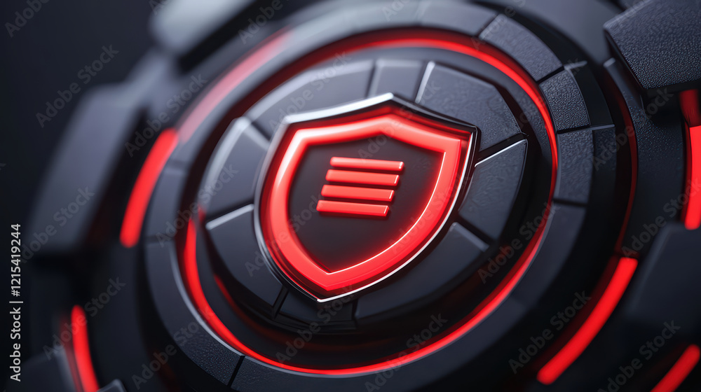 Poster Dynamic shield design with red accents, symbolizing security and protection
