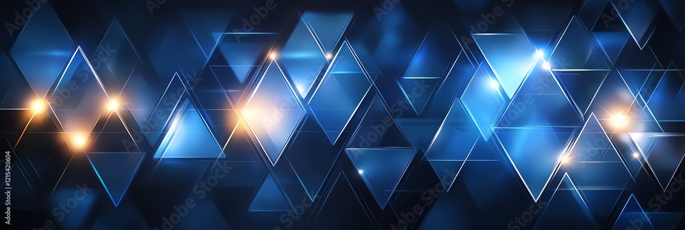 Poster a vibrant abstract background featuring interconnected blue triangular shapes illuminated by soft li