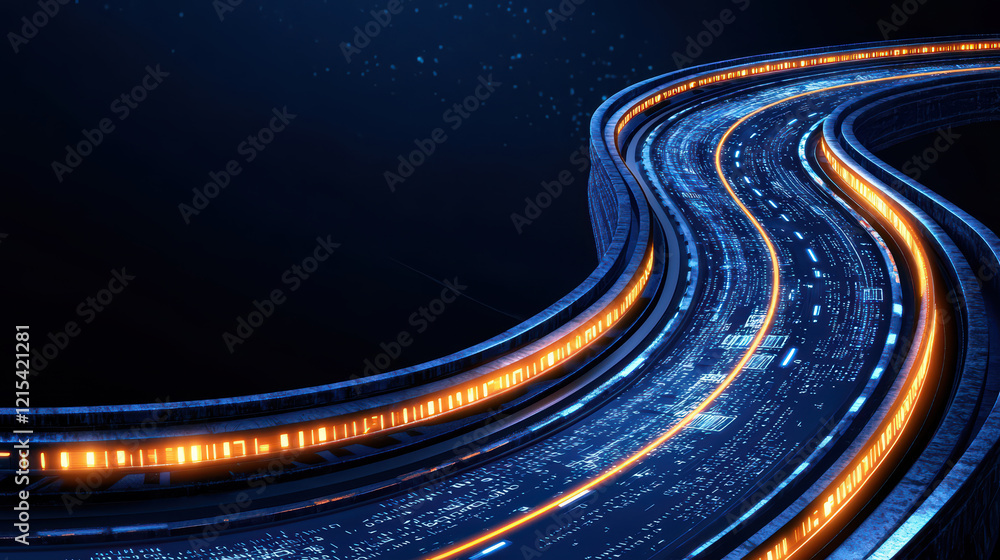 Aufkleber futuristic road with glowing lines and digital patterns in dark setting