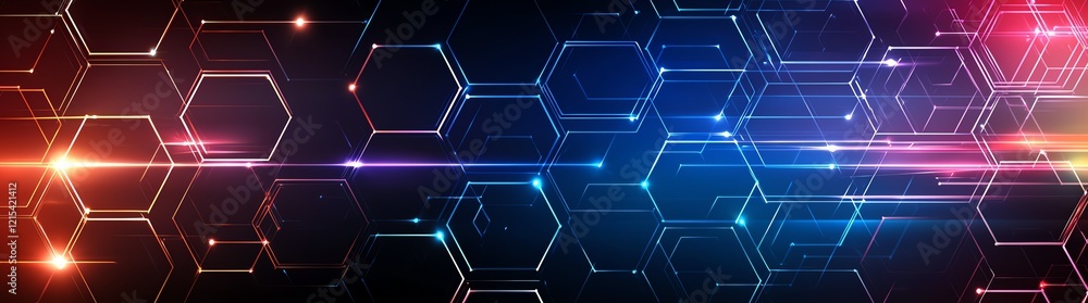 Aufkleber abstract hexagonal pattern with vibrant light effects, showcasing a blend of colors against a dark b