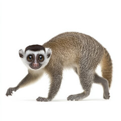 Fototapeta premium Small primate walking, large eyes, fluffy fur.