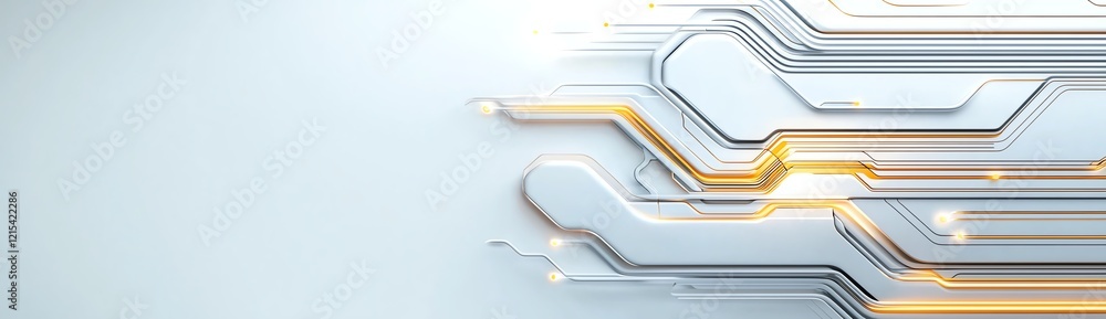 Poster futuristic technology background featuring abstract circuit patterns and glowing lines on a soft whi