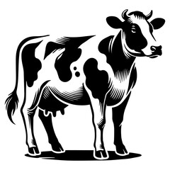 Charming and Graceful Vector Silhouette of a Cow, Perfect for Farm, Livestock, and Agricultural Designs, Showcasing Its Gentle Features, Isolated on a Crisp White Background