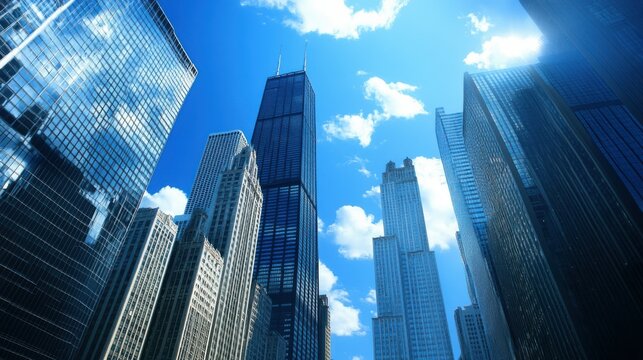 Modern skyscrapers reaching for the sky in chicago