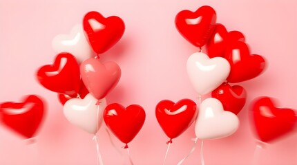 An image of red and white heart-shaped balloons in a heart shape