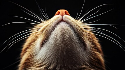 Close-Up of a Ginger Cat Looking Upwards, Whiskers in Focus