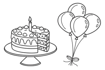 Festive Cake and Balloons Design Vector Illustration