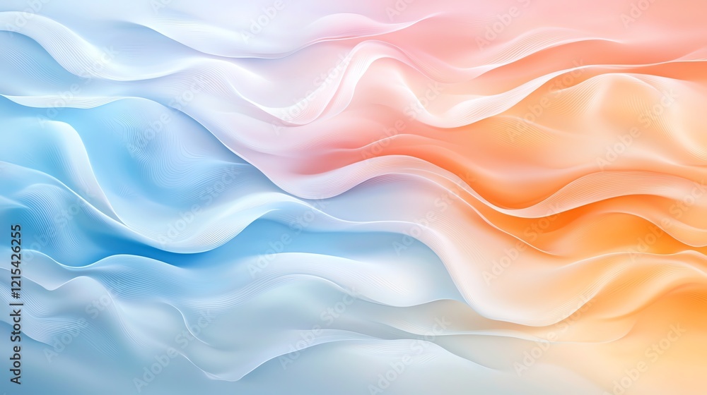 Poster a beautiful abstract background featuring flowing waves in soft shades of blue, pink, and white, cre