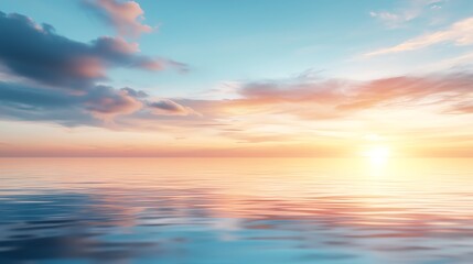 Fototapeta premium A serene seascape at sunset with vibrant colors reflecting on calm water, showcasing the beauty of nature and tranquility.