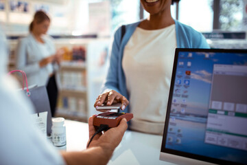 Contactless payment at pharmacy checkout counter