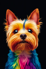 Naklejka premium A colorful dog with a black background