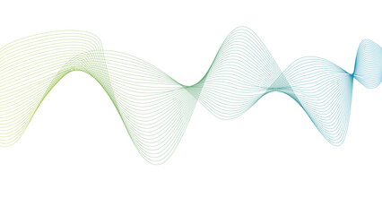 Vector curvy abstract line art wavy flowing dynamic green and blue in concept music or sound, wave, wind, information flow
