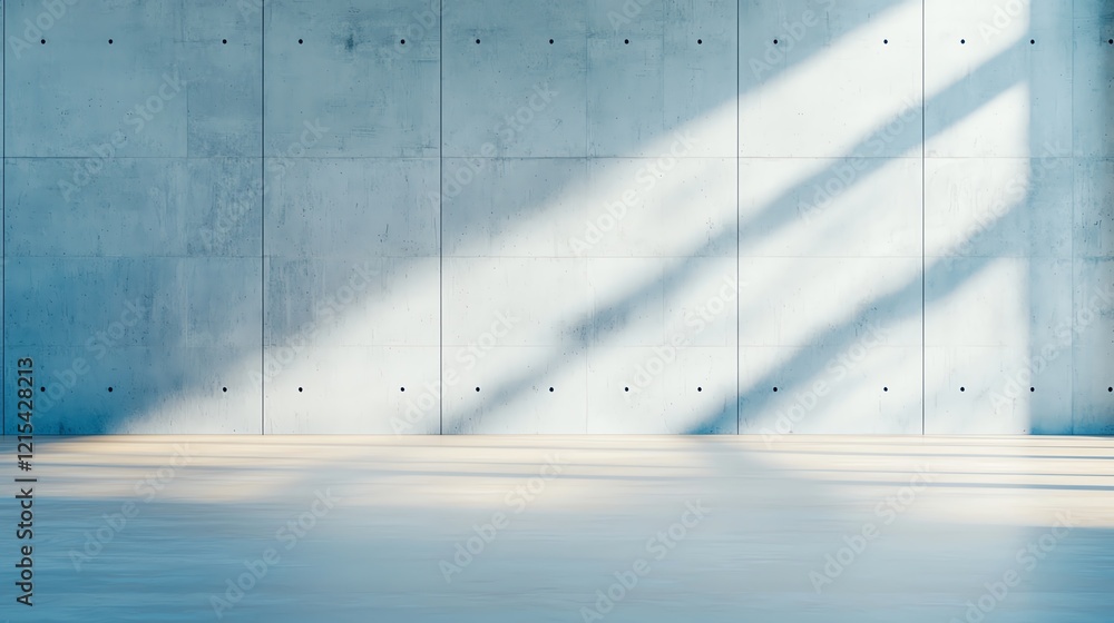 Poster minimalistic interior space with smooth concrete walls and soft light creating dynamic shadows on th