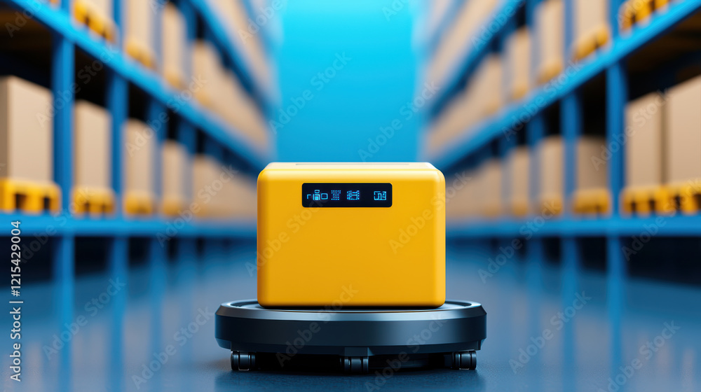 Poster automated warehouse robot transporting package in storage facility