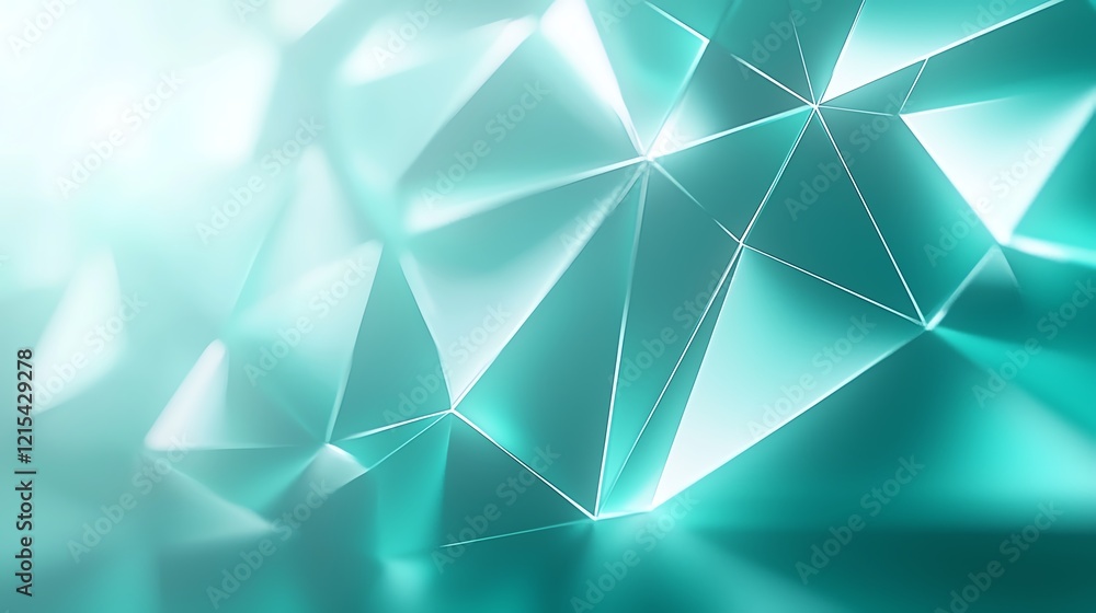 Poster a dynamic, abstract background featuring bright teal geometric shapes with a glossy finish, creating