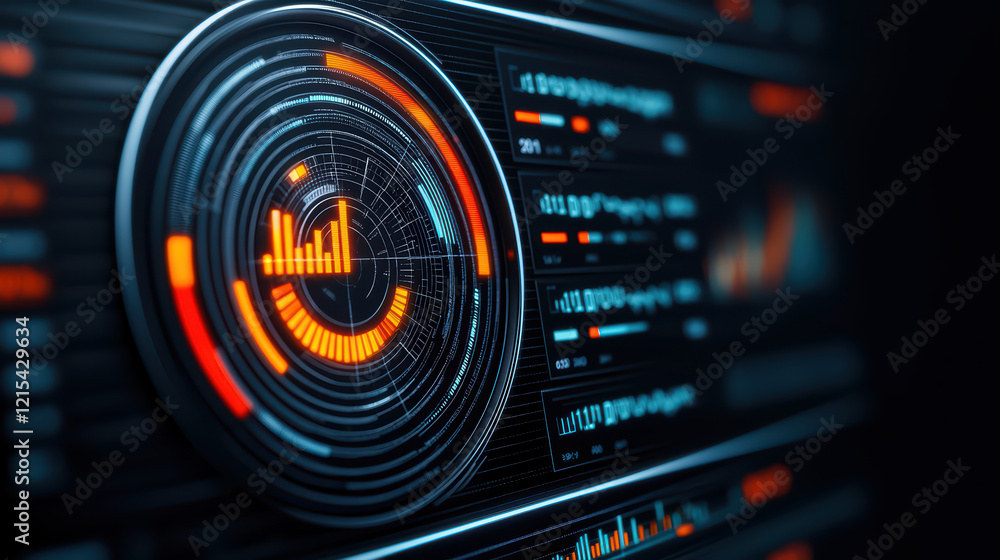 Poster dynamic data visualization with vibrant graphs and metrics display