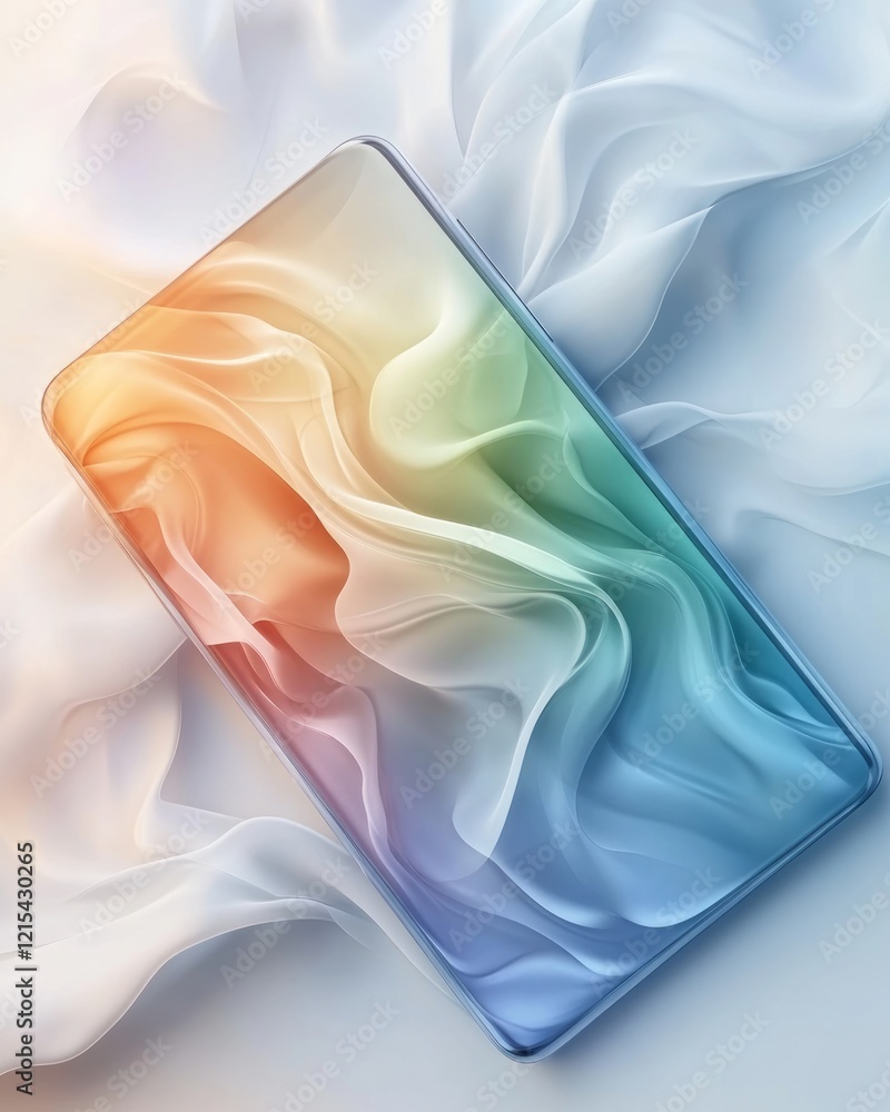 Poster a smartphone with a large screen and a sleek design is displayed against an isolated background, sur