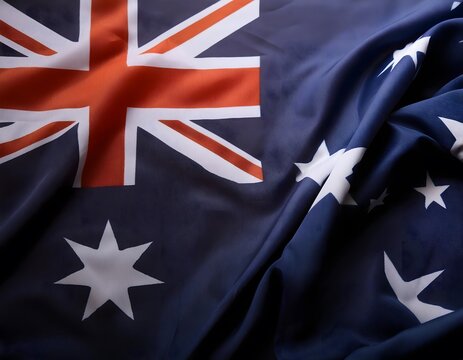 Vibrant Australia flag waving with luxurious satin texture - Patriotic and cultural symbol