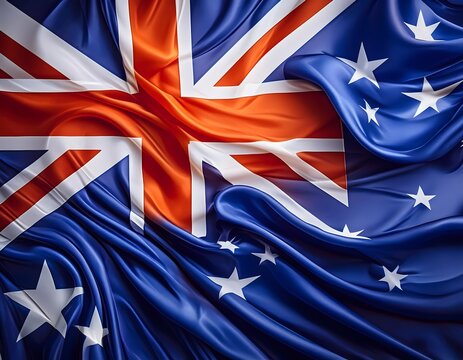 Vibrant Australia flag waving with luxurious satin texture - Patriotic and cultural symbol