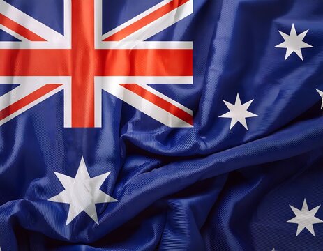 Vibrant Australia flag waving with luxurious satin texture - Patriotic and cultural symbol - Powered by Adobe