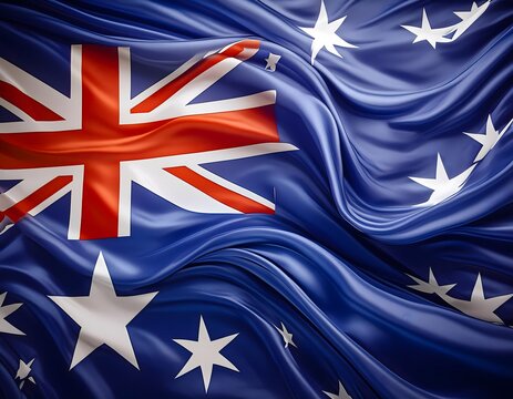 Vibrant Australia flag waving with luxurious satin texture - Patriotic and cultural symbol