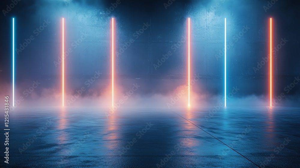 Aufkleber a stunning visual of illuminated neon lights reflecting on a wet surface, creating a captivating atm