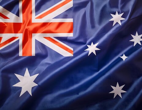 Vibrant Australia flag waving with luxurious satin texture - Patriotic and cultural symbol