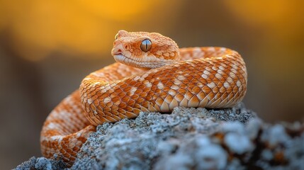 Obraz premium Desert viper coiled, sunset, rock, wildlife, nature, poster