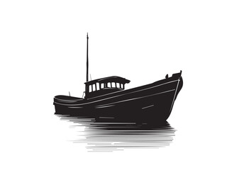 Boat black silhouette is isolated on a white background. Boat icon. Boat vector illustration. 