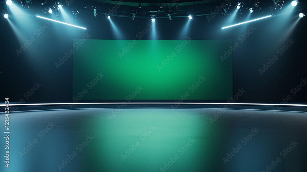Poster a professional studio background with a smooth floor and illuminated stage lighting, perfect for pre