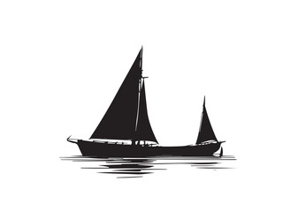 Boat black silhouette is isolated on a white background. Boat icon. Boat vector illustration. 