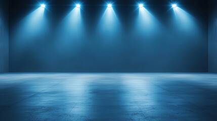 Obraz premium Illuminated stage with blue lighting, perfect for presentations, performances, or artistic displays in a modern venue setting.