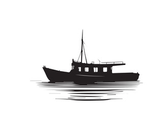 Boat black silhouette is isolated on a white background. Boat icon. Boat vector illustration. 