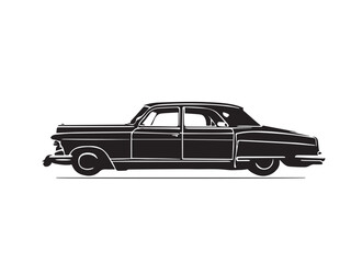 Naklejka premium Vintage classic car silhouette. Vintage car silhouette isolated on white background. Vintage hand drawn logo design illustration of a Classic old car. 
