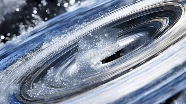 Abstract close up of frozen water swirls with icy crystals and dark background - Powered by Adobe