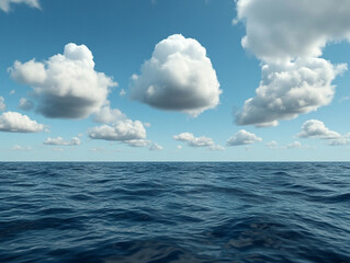Obraz premium Clouds reflect above a calm ocean on a sunny day