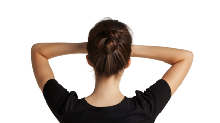 Woman seen from the back in a relaxed posture on a white background isolated