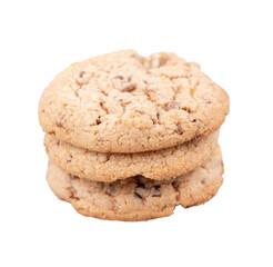 Stack of Crunchy Chocolate Chip Cookies on White Background