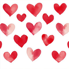 watercolor red hearts pattern on white background