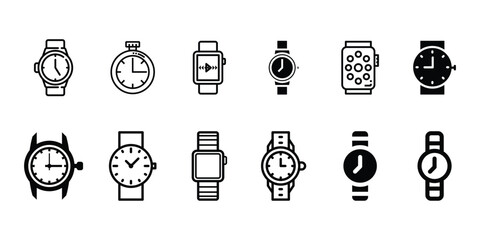 clock icon, watch icon, watch icon set, watch vector symbol, wristwatch icon