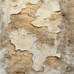 The wall is covered in peeling paint and has a rough texture