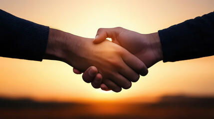 warm handshake symbolizes trust and partnership against sunset backdrop