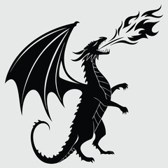 a dragon breathing fire silhouette vector design art and illustration