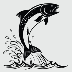 a fish jumping out of the water silhouette vector design art and illustration